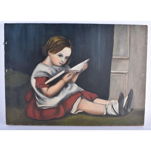 1266 - European School (Early 20th Century) Oil on canvas, Girl reading a book. 68 cm x 44 cm.