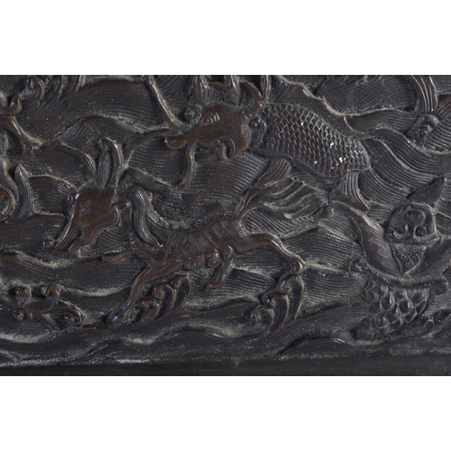 1268 - AN EXTREMELY RARE 17TH CENTURY CHINESE BRONZE CENSER AND COVER bearing Xuande inscription to the bas... 