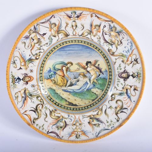 1271 - A 19TH CENTURY ITALIAN MAJOLICA CANTAGALLI POTTERY BOWL painted with classical scenes, the border fo... 