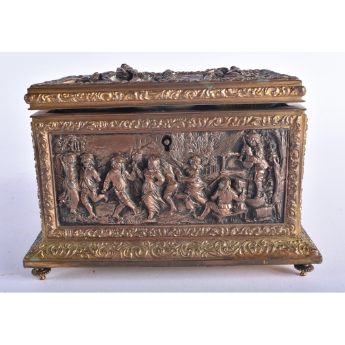 1277 - A MID 19TH CENTURY FRENCH GILT BRONZE TABLE CASKET inscribed A B Paris, decorated with cavaliers and... 