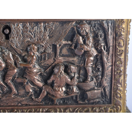 1277 - A MID 19TH CENTURY FRENCH GILT BRONZE TABLE CASKET inscribed A B Paris, decorated with cavaliers and... 