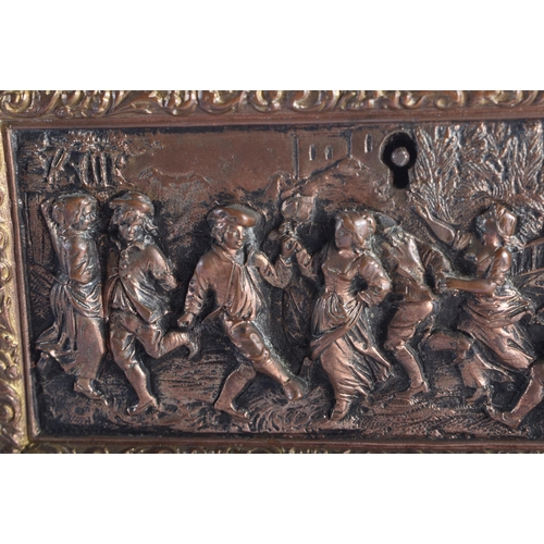 1277 - A MID 19TH CENTURY FRENCH GILT BRONZE TABLE CASKET inscribed A B Paris, decorated with cavaliers and... 