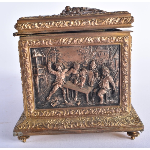 1277 - A MID 19TH CENTURY FRENCH GILT BRONZE TABLE CASKET inscribed A B Paris, decorated with cavaliers and... 