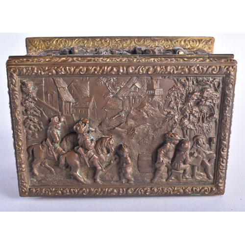 1277 - A MID 19TH CENTURY FRENCH GILT BRONZE TABLE CASKET inscribed A B Paris, decorated with cavaliers and... 