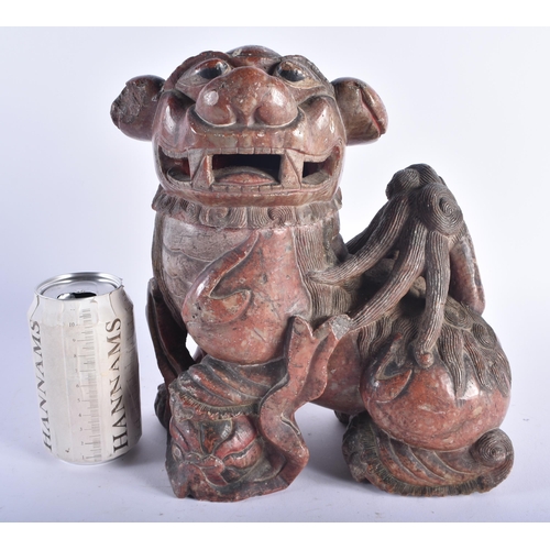 1278 - A RARE LARGE EARLY 19TH CENTURY CHINESE CARVED SOAPSTONE CENSER AND COVER Jiaqing, modelled as a dog... 