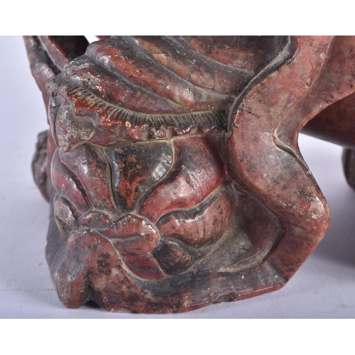 1278 - A RARE LARGE EARLY 19TH CENTURY CHINESE CARVED SOAPSTONE CENSER AND COVER Jiaqing, modelled as a dog... 