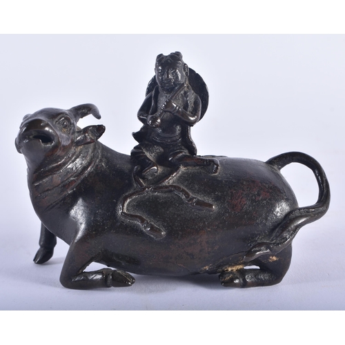 1281 - A 17TH CENTURY CHINESE BRONZE BUFFALO FORM WATER DROPPER Ming, modelled with an attendant. 11 cm x 9... 