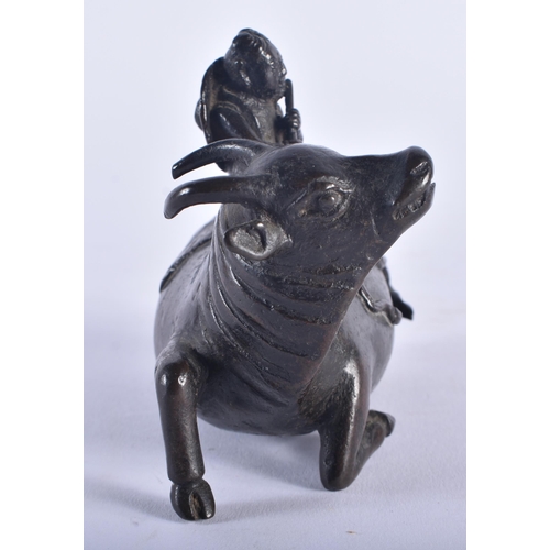 1281 - A 17TH CENTURY CHINESE BRONZE BUFFALO FORM WATER DROPPER Ming, modelled with an attendant. 11 cm x 9... 