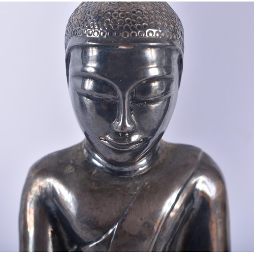 1282 - AN UNUSUAL 19TH CENTURY BURMESE SHAN SILVER OVERLAID WOODEN BUDDHA together with a standing South Ea... 