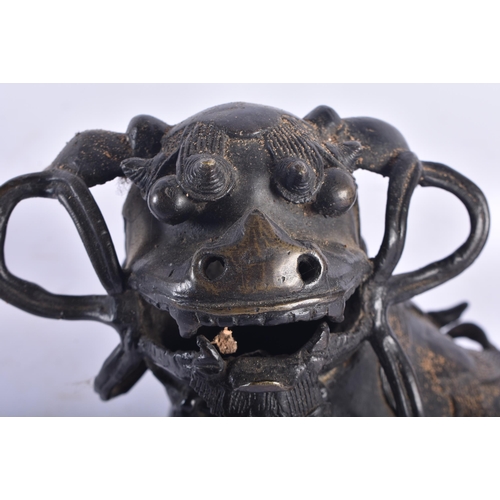 1283 - A 17TH CENTURY CHINESE BRONZE FIGURE OF A DOG OF FOE Ming, possibly an incense burner. 20 cm x 16 cm... 