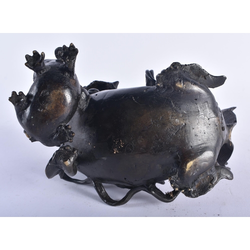 1283 - A 17TH CENTURY CHINESE BRONZE FIGURE OF A DOG OF FOE Ming, possibly an incense burner. 20 cm x 16 cm... 