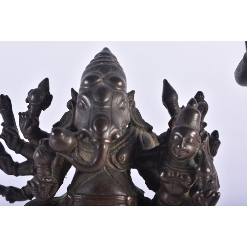 1285 - THREE 17TH/18TH CENTURY INDIAN BRONZE HINDU DEITIES including a multi armed representation of Ganesh... 