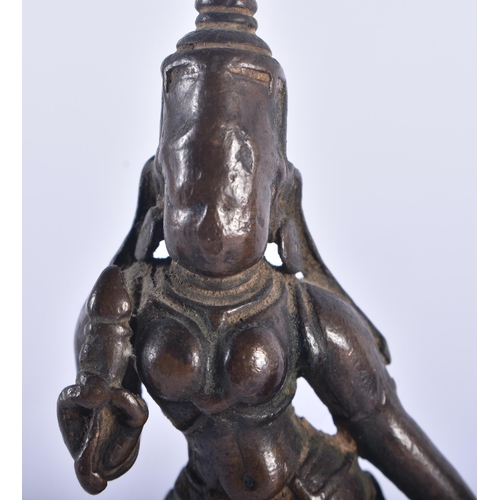 1285 - THREE 17TH/18TH CENTURY INDIAN BRONZE HINDU DEITIES including a multi armed representation of Ganesh... 