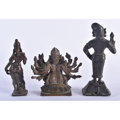 1285 - THREE 17TH/18TH CENTURY INDIAN BRONZE HINDU DEITIES including a multi armed representation of Ganesh... 