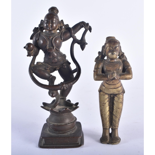 1286 - A 17TH/18TH CENTURY INDIAN BRONZE FIGURE OF A HINDU DEITY together with a similar bronze figure of t... 