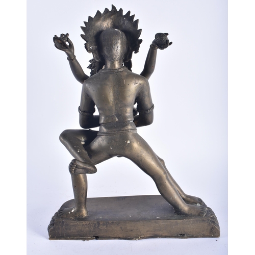 1291 - A LARGE LATE 19TH CENTURY INDIAN HINDU BRONZE EROTIC BUDDHA modelled as a male wearing a flaming hea... 