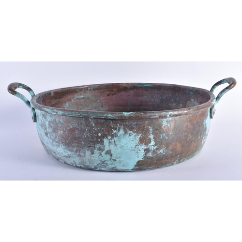 1295 - AN ANTIQUE COPPER JAM PAN. 52 cm wide.