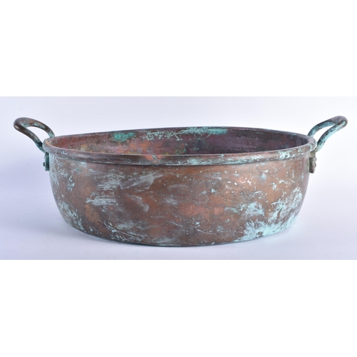 1295 - AN ANTIQUE COPPER JAM PAN. 52 cm wide.