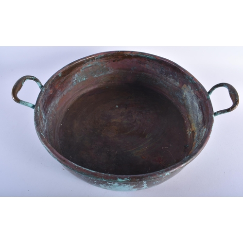 1295 - AN ANTIQUE COPPER JAM PAN. 52 cm wide.