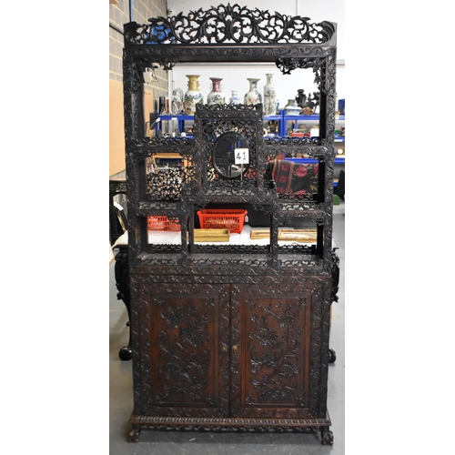 1304 - A LARGE 19TH CENTURY CHINESE CARVED HARDWOOD DISPLAY CASE Qing. 215 cm x 98 cm.