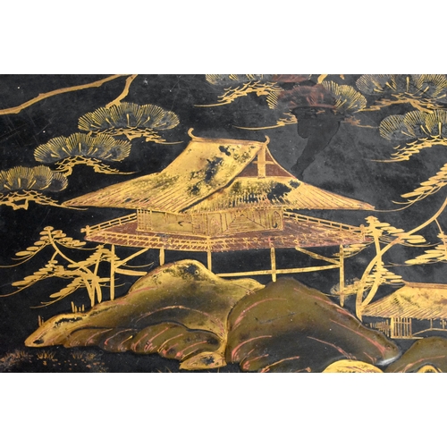 1307 - A 19TH CENTURY JAPANESE MEIJI PERIOD COUNTRY HOUSE AESTHETIC MOVEMENT TABLE decorated in lacquer wit... 