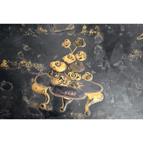 1307 - A 19TH CENTURY JAPANESE MEIJI PERIOD COUNTRY HOUSE AESTHETIC MOVEMENT TABLE decorated in lacquer wit... 