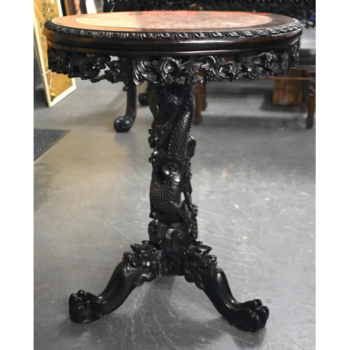 1309 - A 19TH CENTURY CHINESE HARDWOOD MARBLE INSET DRAGON TABLE Qing. 78 cm x 60 cm.