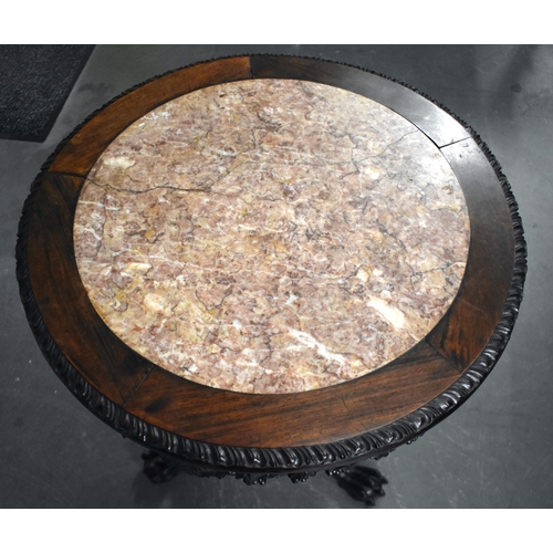 1309 - A 19TH CENTURY CHINESE HARDWOOD MARBLE INSET DRAGON TABLE Qing. 78 cm x 60 cm.