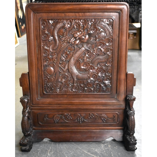 1313 - A LARGE 19TH CENTURY CHINESE CARVED HARDWOOD SCHOLARS SCREEN ON STAND Qing. 80 cm x 52 cm.