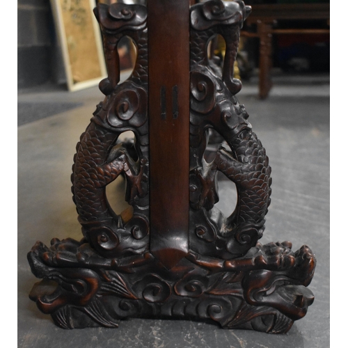 1313 - A LARGE 19TH CENTURY CHINESE CARVED HARDWOOD SCHOLARS SCREEN ON STAND Qing. 80 cm x 52 cm.