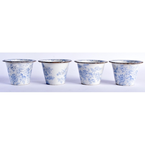 1316 - AN UNUSUAL SET OF VICTORIAN BLUE AND WHITE MINIATURE PLANT POTS printed with the Asiatic pheasant pa... 