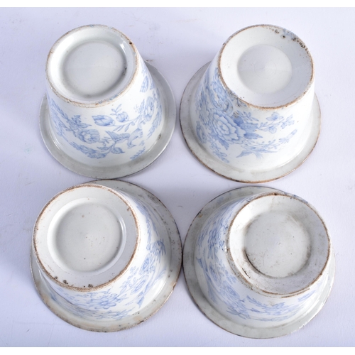 1316 - AN UNUSUAL SET OF VICTORIAN BLUE AND WHITE MINIATURE PLANT POTS printed with the Asiatic pheasant pa... 