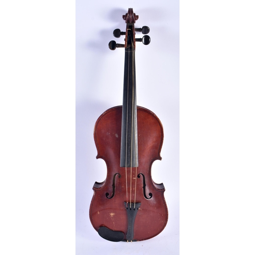 1318 - A TWO PIECE BACK VIOLIN together with a bow signed Tourte. Violin 58.5 cm long, length of back exclu... 