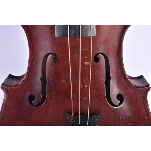 1318 - A TWO PIECE BACK VIOLIN together with a bow signed Tourte. Violin 58.5 cm long, length of back exclu... 