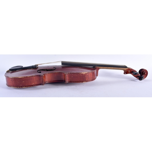 1318 - A TWO PIECE BACK VIOLIN together with a bow signed Tourte. Violin 58.5 cm long, length of back exclu... 