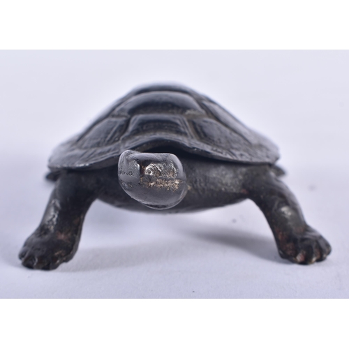 1320 - A 19TH CENTURY JAPANESE MEIJI PERIOD BRONZE TORTOISE OKIMONO. 9 cm x 6 cm.