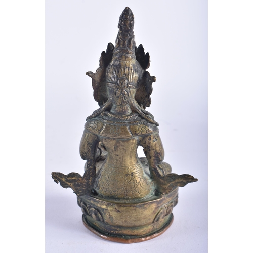 1325 - A 19TH CENTURY TIBETAN BRONZE BUDDHA together with a bronze dog. Largest 15 cm high. (2)