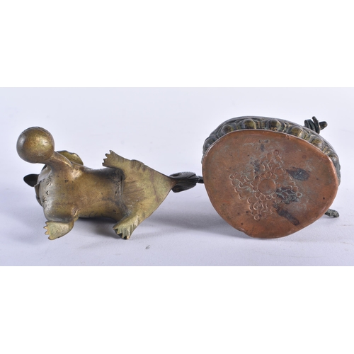 1325 - A 19TH CENTURY TIBETAN BRONZE BUDDHA together with a bronze dog. Largest 15 cm high. (2)