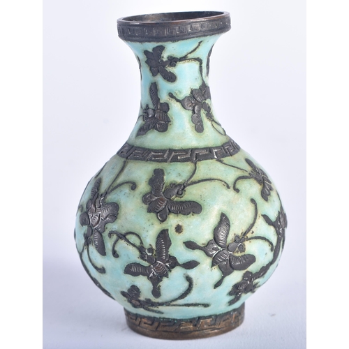 1327 - AN EARLY 20TH CENTURY CHINESE WHITE METAL AND ENAMEL VASE Late Qing/Republic. 66 grams. 9 cm high.