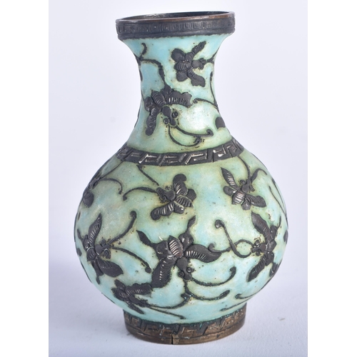 1327 - AN EARLY 20TH CENTURY CHINESE WHITE METAL AND ENAMEL VASE Late Qing/Republic. 66 grams. 9 cm high.