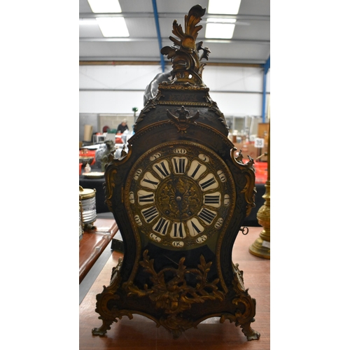 1329 - A LARGE ANTIQUE FRENCH BOULLE TORTOISESHELL MANTEL CLOCK. 70 cm x 30 cm.