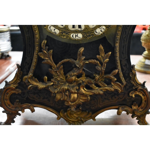 1329 - A LARGE ANTIQUE FRENCH BOULLE TORTOISESHELL MANTEL CLOCK. 70 cm x 30 cm.