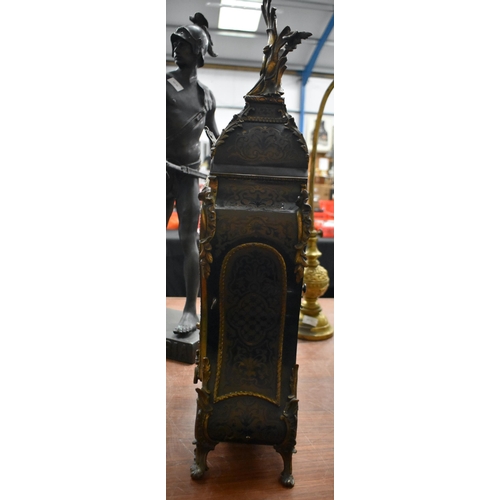 1329 - A LARGE ANTIQUE FRENCH BOULLE TORTOISESHELL MANTEL CLOCK. 70 cm x 30 cm.