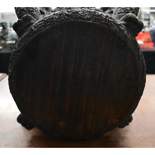 1330 - A 19TH CENTURY BURMESE ANGLO INDIAN CARVED WOOD STAND. 57 cm x 30 cm.