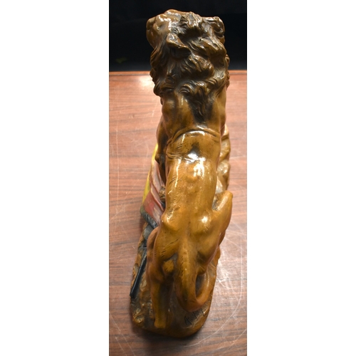 1331 - A LARGE ANTIQUE CONTINENTAL POTTERY LION. 45 cm x 40 cm.