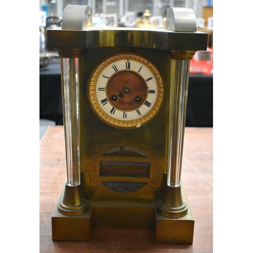 1332 - A LARGE ANTIQUE BRONZE REGULATOR MANTEL CLOCK. 38 cm x 22 cm.