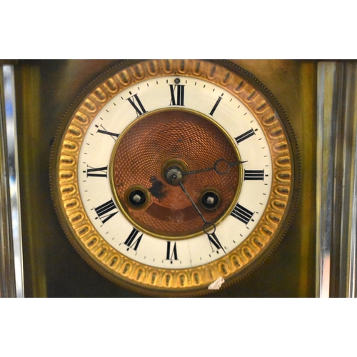 1332 - A LARGE ANTIQUE BRONZE REGULATOR MANTEL CLOCK. 38 cm x 22 cm.