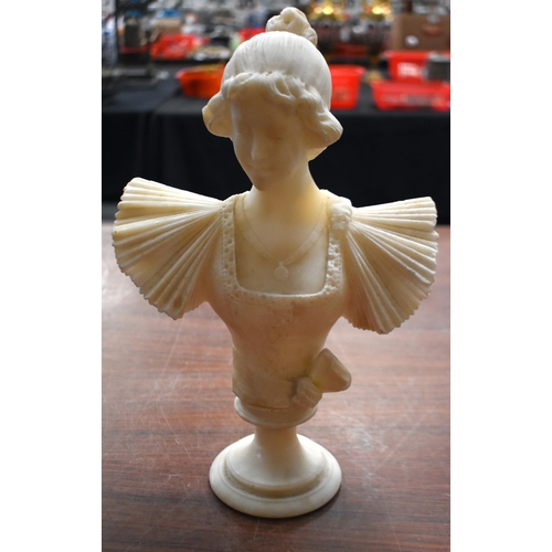 1334 - AN ANTIQUE ALABASTER BUST. 33 cm high.