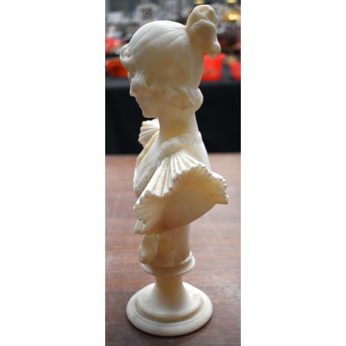 1334 - AN ANTIQUE ALABASTER BUST. 33 cm high.