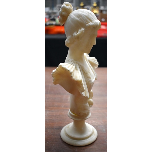 1334 - AN ANTIQUE ALABASTER BUST. 33 cm high.